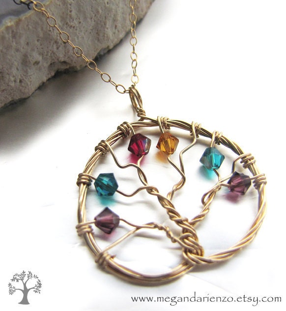 Personalized Mothers Necklace - Family Tree of Life Birthstone Pendant