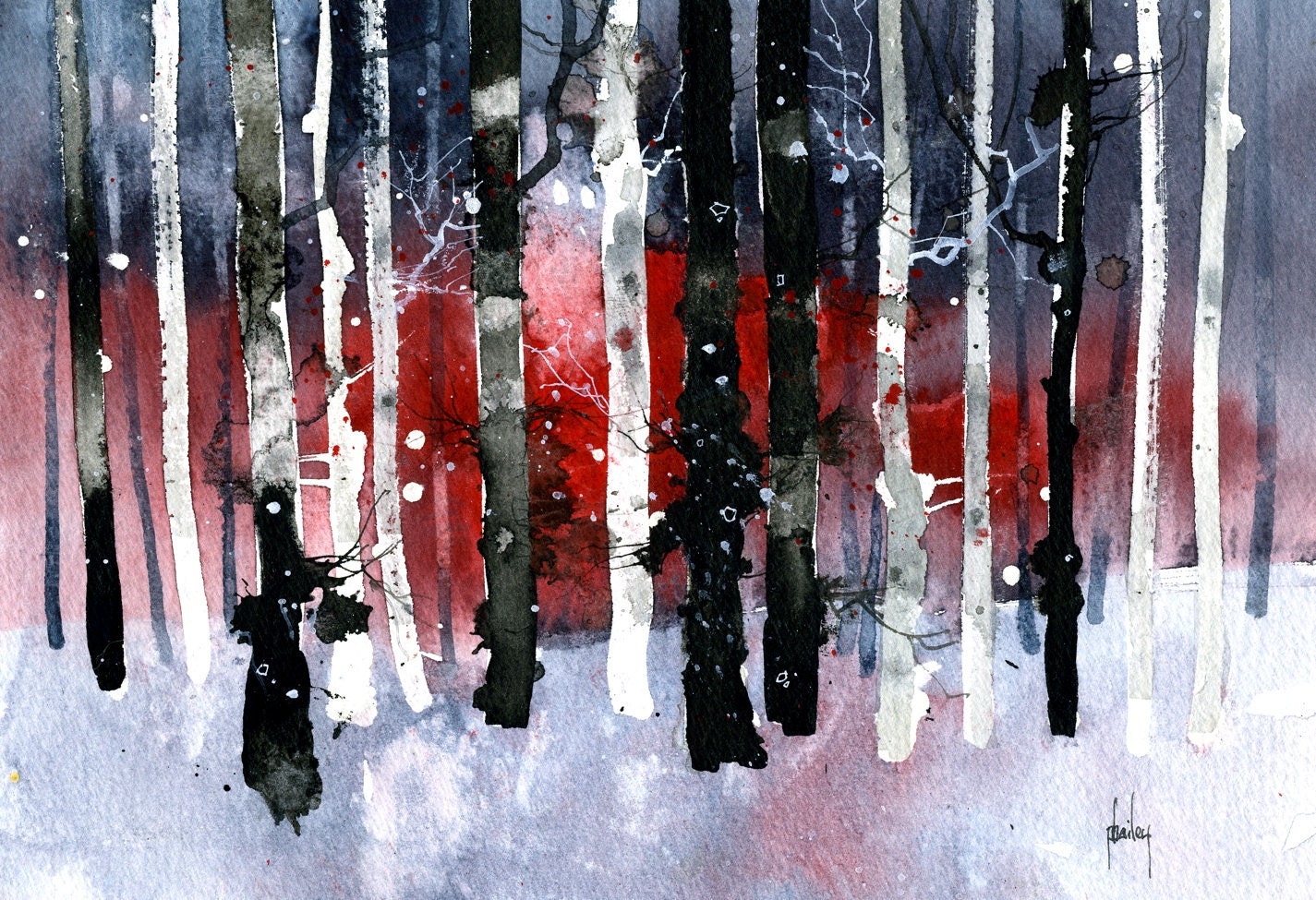 Original watercolor painting - Black birches