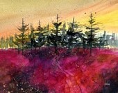 Original watercolour landscape - Red heath