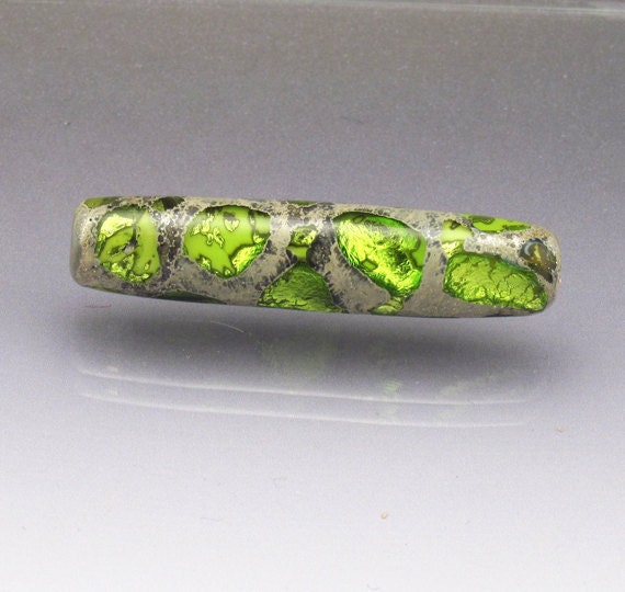 Lampwork glass focal bead green focal bead long glass bead Sea Rocks Anne Londez SRA OOAK