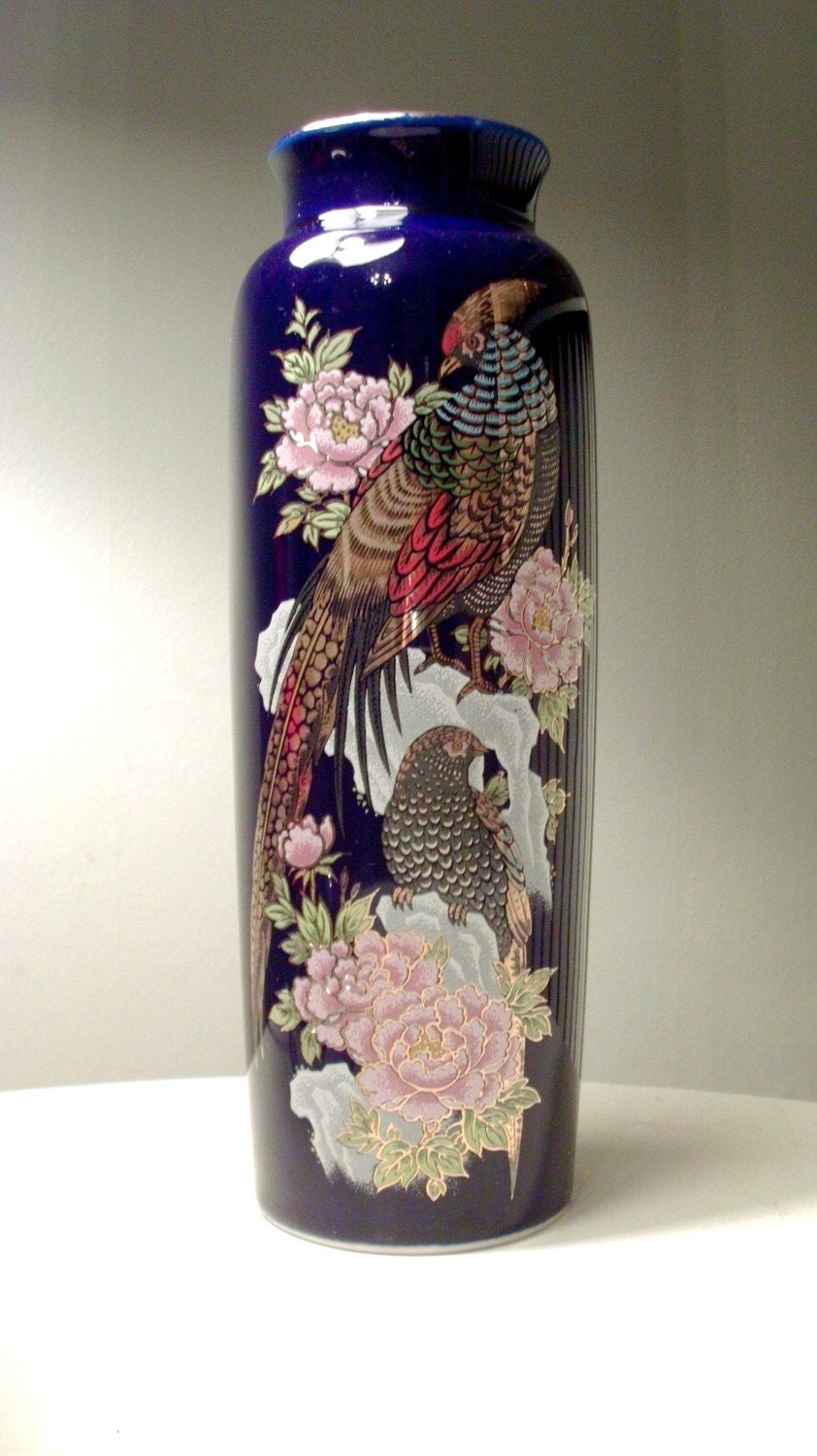 Items similar to Lovely Japanese Porcelain Peacock Vase on Etsy