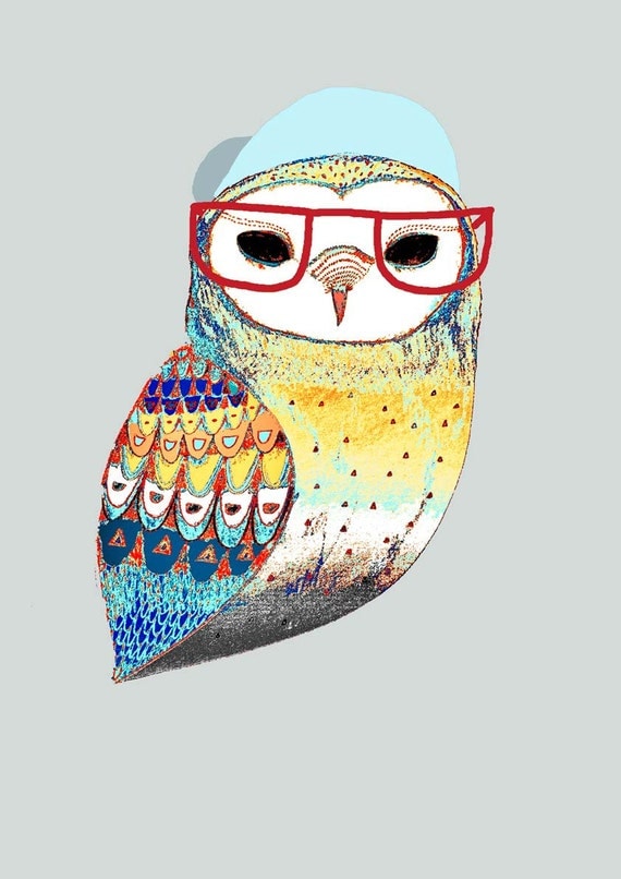 Hipster Art. The Hipster Owl. Limited edition art print by Ashley Percival. Print.