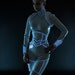 White PVC with luminescent icy blue glowing trim underbust corset from Artifice XS/S 21" for a 26-28" waist (production sample)