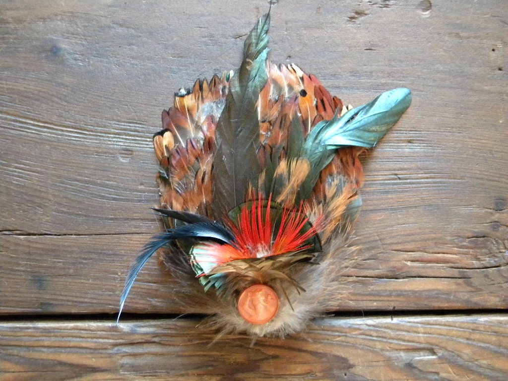 Rock Rooster Headpiece Fascinator Prom Wedding Feather Rustic Earthtone Comb Clip or Headband