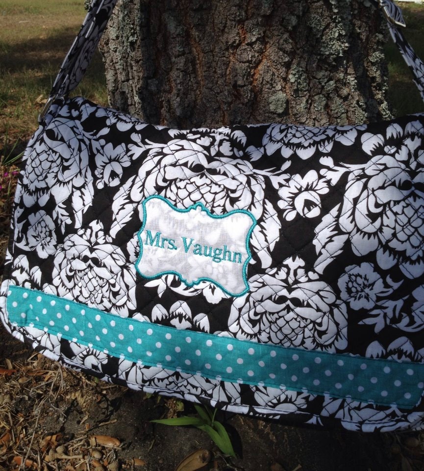 Quilted Fabric Diaper or shoulder bag Personalized with Name or Monogram.