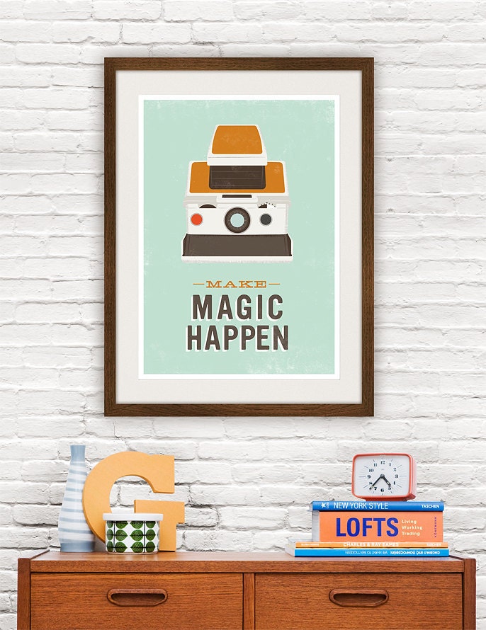 Geekery quote print, polaroid poster, vintage camera illustration, hipster print, retro modern art, make magic happen 8x10 or A4
