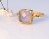 Natural Blue Chalcedony Ring - Gemstone Ring - Gold Ring - Bezel Ring - Stackable Ring - Mother's Day Gift