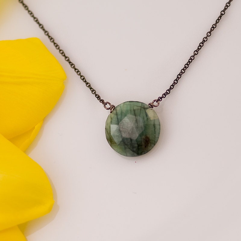 Raw Emerald necklace - Oxidized Silver Necklace - Gemstone necklace  - May Birthstone necklace