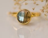 Labradorite Ring - Gemstone Ring - Gold Ring - Bezel Set Ring - Stacking Rings
