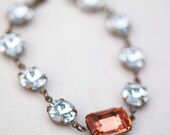Bridal Jewelry Chain Bracelet Wedding Jewelry Bridal Bracelet Vintage Jewelry Peach Bracelet Clear Crystal Tennis Bracelet - Pink Champagne