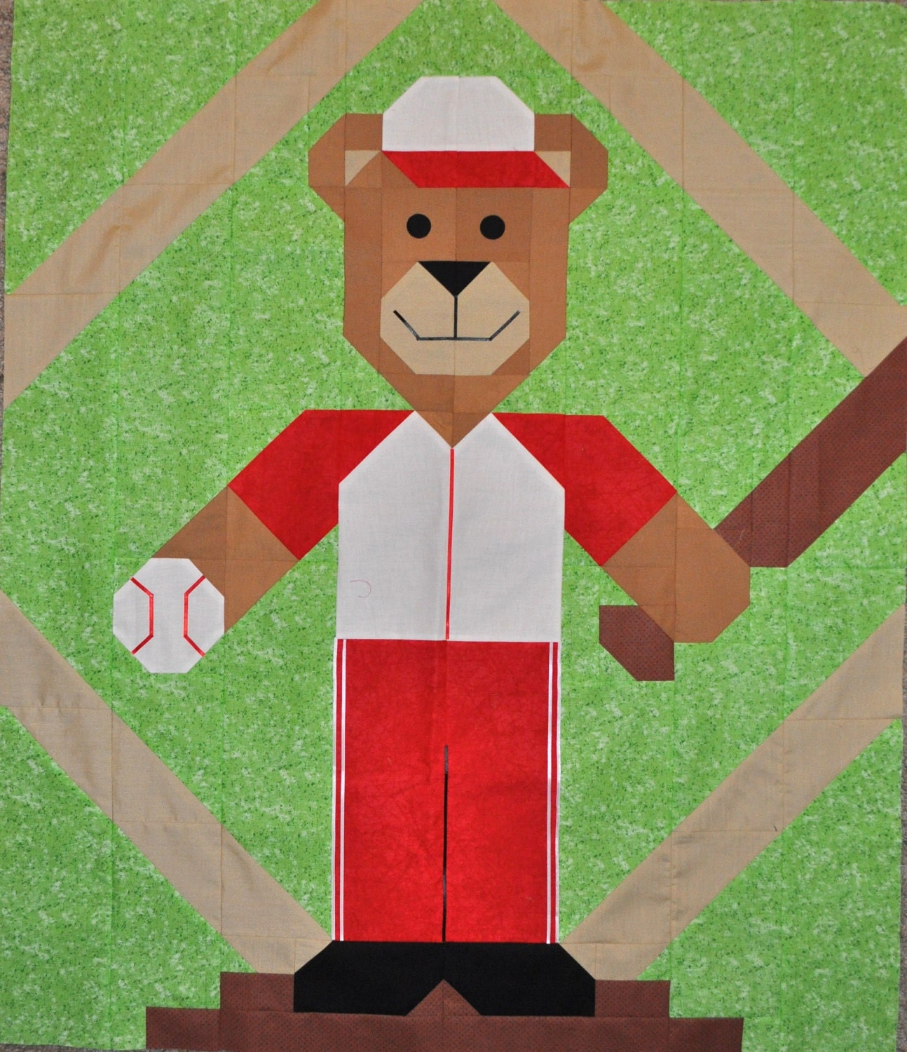 Baseball Bear 3 sizes in 1 Quilt Pattern PDF