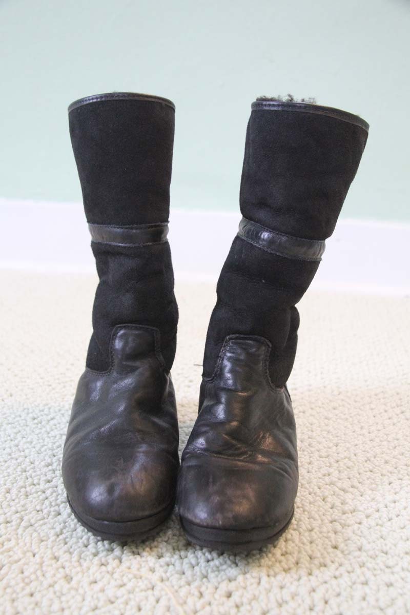 Suede and leather black zip up boots. Women's 6 or 6.5