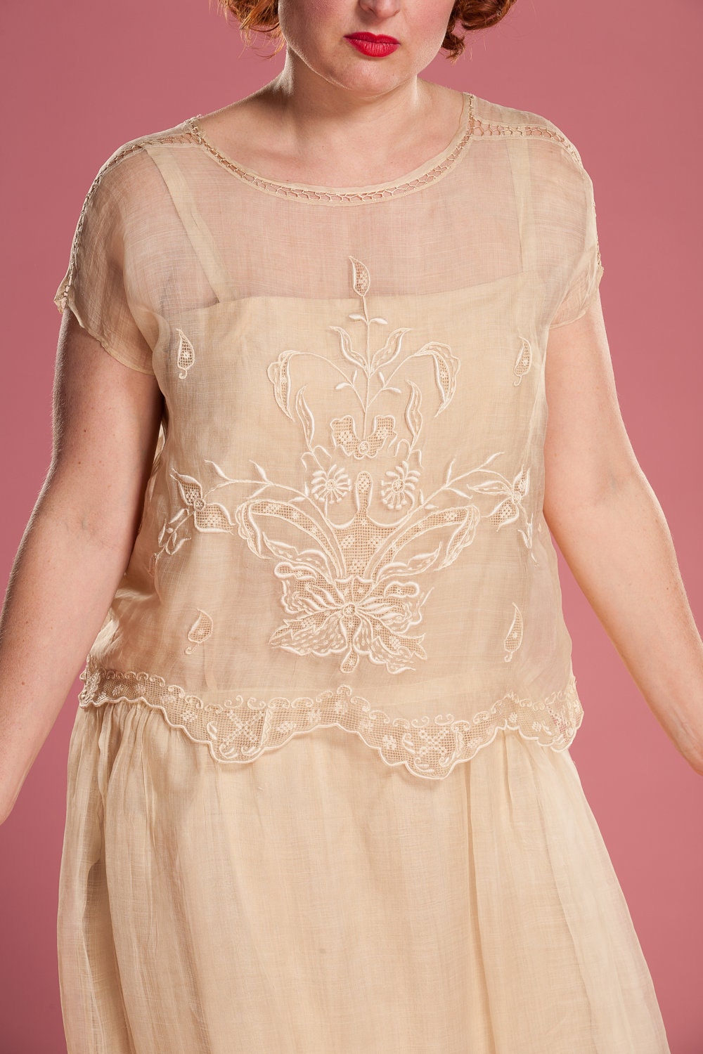 Vintage 1920s Dress Silk Wedding Gown Lace Drop Waist Bridal Fashions Flapper