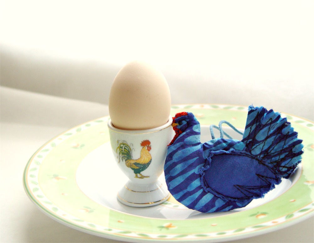 BLUE HEN, Textile Ornament, Quilted Chicken