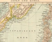 1899 Original Antique Dated Map of Japan and Korea