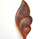 Carved Wooden Tray Long Tribal Fish Floral Motif from Haiti Vintage 60s