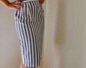 High Waist Stripe Skirt Vintage 1960s Sheer Blue White Shimmering Stripes Small