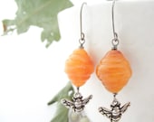 apiary earrings - vintage lucite, silver-plated bee charms, sterling silver