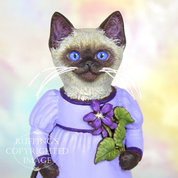 Cat Art Doll, OOAK Original Siamese Kitten, Hand Painted Folk Art Figurine Sculpture, Violet by Max Bailey, Free Shipping Within The USA