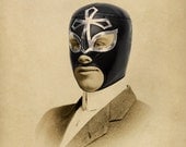 Lucha Libre Sepia Print, Mixed Media Collage Print, Portrait of a Luchador, 8x10 Altered Vintage Photo, frighten
