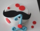 Fondant Mustache Cake Topper, Big Fancy Age, and Polka Dots perfect for a Smash Cake or Birthday Cake