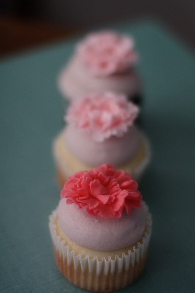 Carnation Fondant Flower Cupcake, Cookie or Mini-Cake Toppers for Birthday, Engagement, Baby Shower or Wedding Parties