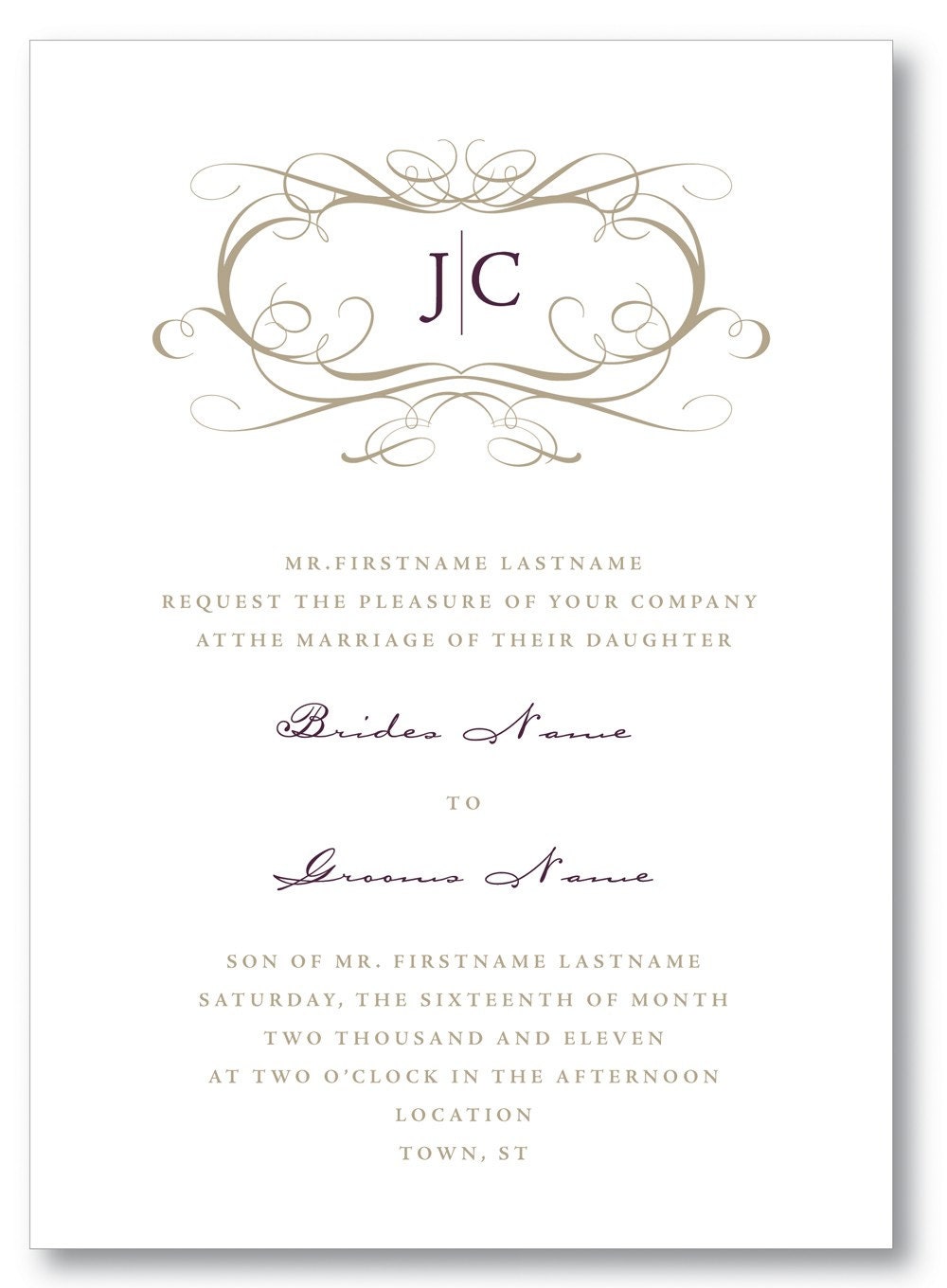 Monogram Wedding Invitation - customizable