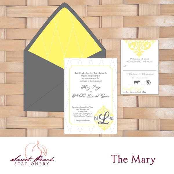 Yellow and Gray, Damask and Argyle Invitations - The Mary Suite