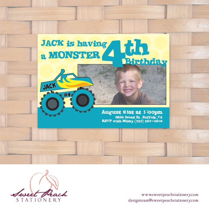 Monster Truck Boy Birthday Invitation
