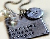 Hand Stamped Jewelry-   Personalized Jewelry - Rustic Square Family Necklace- SALE