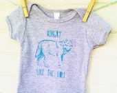 Awesome 80s Style Screen Print Baby T-Shirt -Hungry Like The Wolf -Heather Grey With Bright Blue