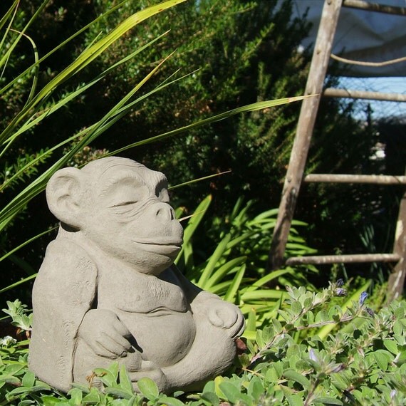 MEDITATING MONKEY SCULPTURE Stone Garden Buddha by