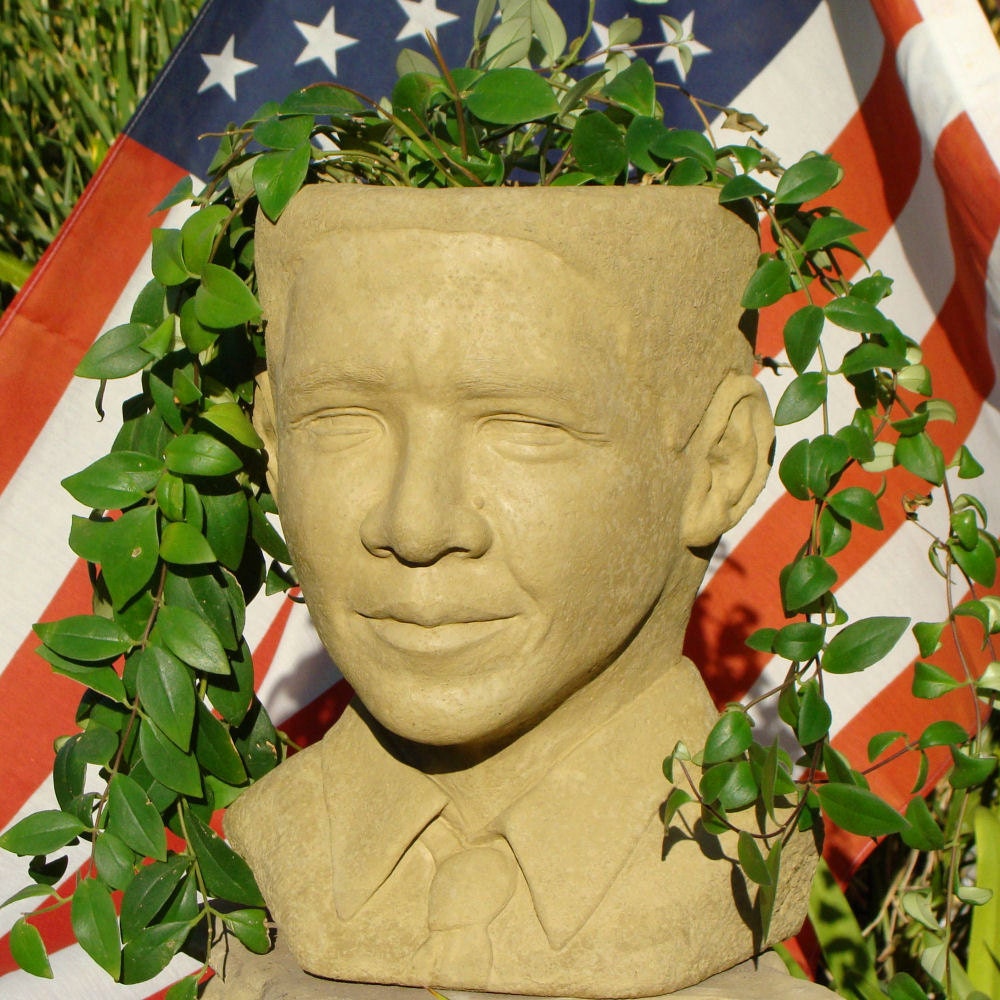 Solid OBAMA HEAD PLANTER  - Original Copyrighted Garden Sculpture (o)