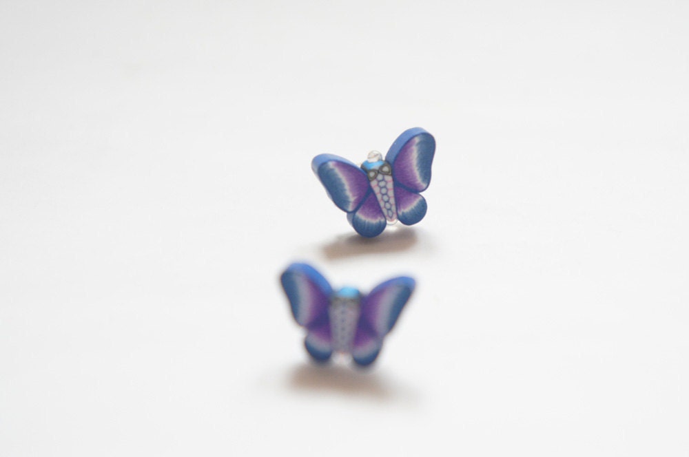 Blue Purple Butterfly Post Earrings