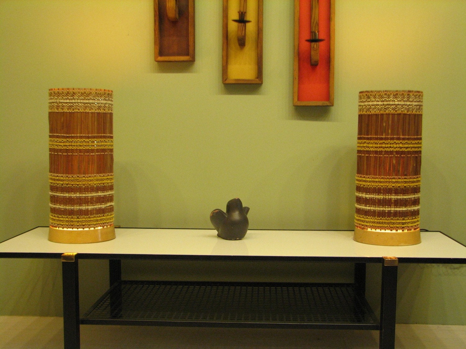 1950s Tiki Style Table Lamps: Pair of Mid-Century Modern Table Lamps // Retro Lighting