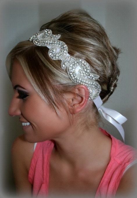 Bridal Headpiece, KIARA, Rhinestone Ribbon Headband,  Wedding Headpiece, Ribbon, Crystal, Accessories, Bridal, Wedding, Hair Accessory