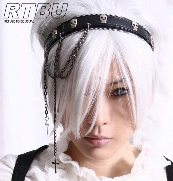 Gothic Punk Metal Skull Crown Leather Like Zipper Headband Headdress Dark Chain