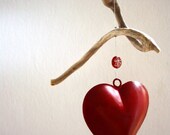 driftwood windchime " Valentine "  fantastic piece of natural driftwood with a red metal heart perfect for your beloved...