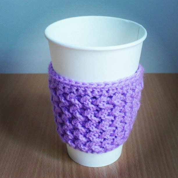 Crochet Coffee Cozy ZigZag in Lavender Purple