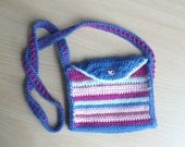 Striped Crochet Kids Purse OOAK in Pinks and Blues