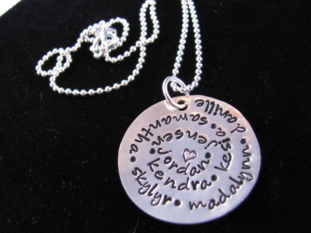 Personalized Mother's Necklace: Hand Stamped Personalized Sterling Silver Family Circle Necklace