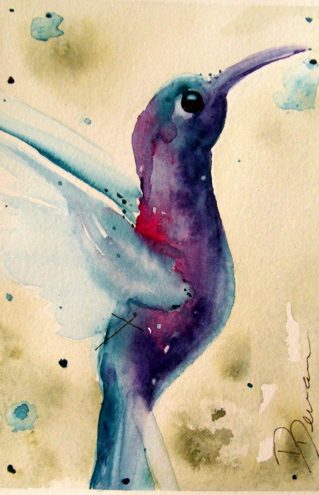 Hummingbird Watercolor Painting Original Bird Art Print