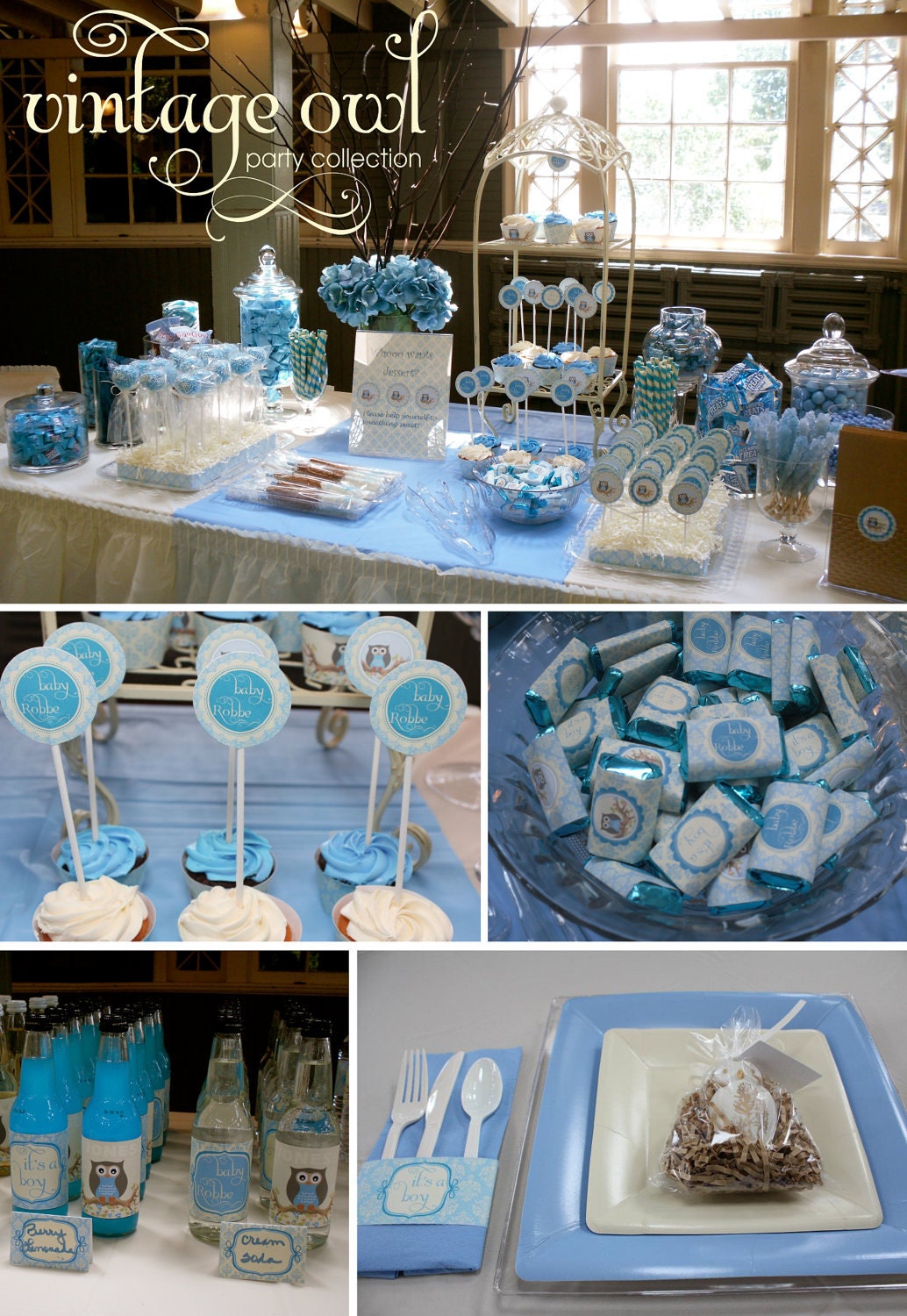 DIY printable baby shower party package - vintage teal owl