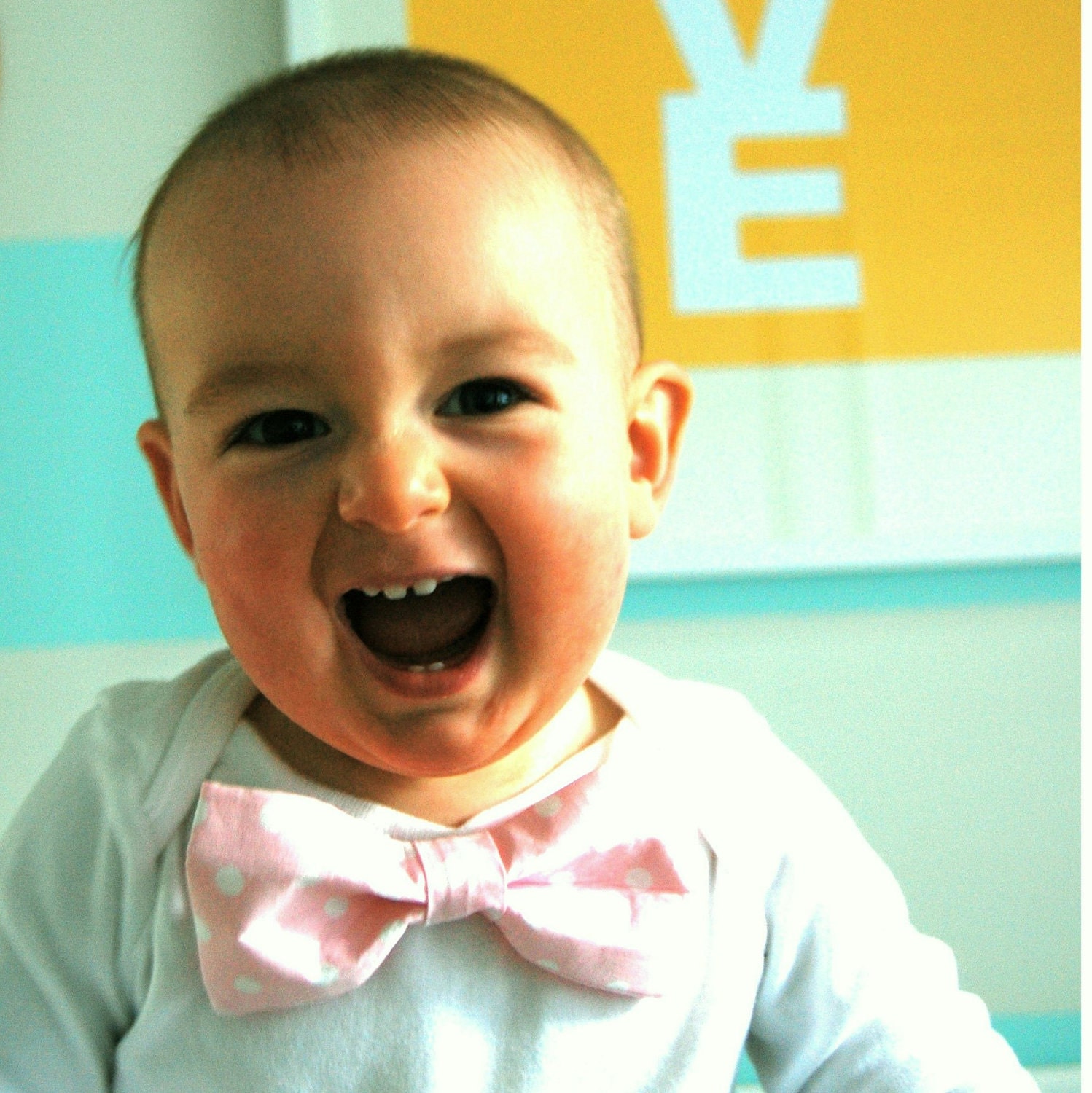 Baby Bow Tie - Pink polka dots