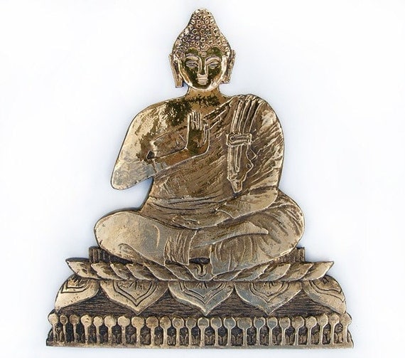 buddha wall decor - wall hanging - wall art - home decor  - 10kt gold glaze -spiritual art - Indian art - ceramic - sitting buddha