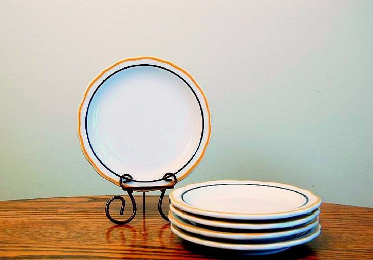 Vintage Black and Gold Syracuse China Restaurant Ware Bread Plates: Set of 5