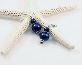 Blue Pearl Earrings, Navy, Silver, Bridesmaid Earrings, Wedding Jewelry
