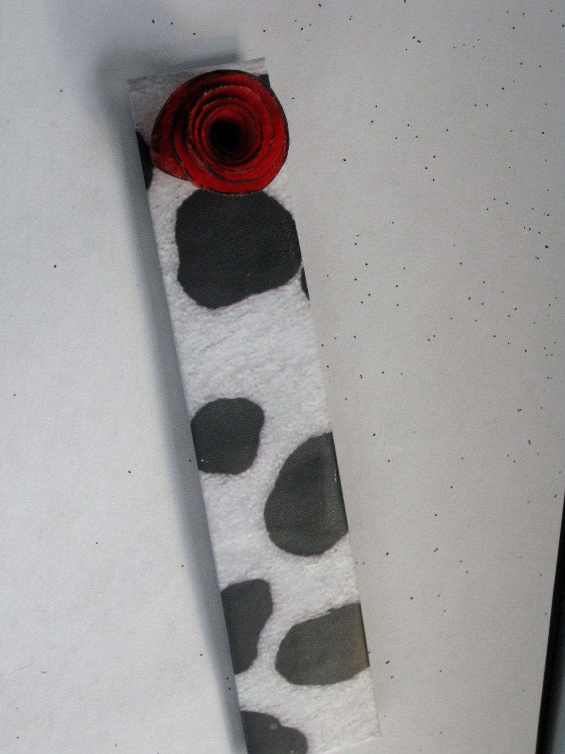 Repurposed Red Rose/Leopard Bookmark Made from Polymer Clay and Paper
