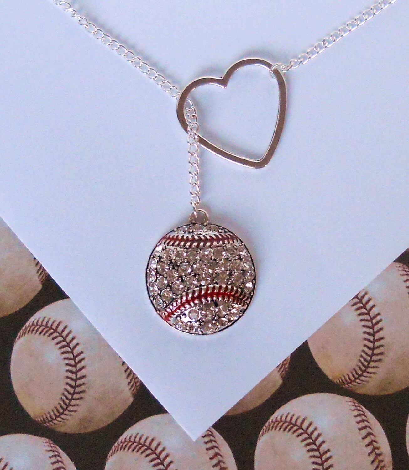 Baseball Lariat Necklace with Rhinestones & by MelissaMarieRussell
