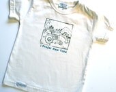 Toddler shirt- I Prefer Real Food - 2T 4T or 6T Hand-printed by artist with original farm drawing in brown and teal  Organic and Fair Trade